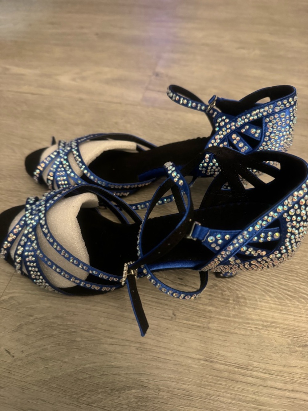 Blue Rhinestone Dance Heels Size 11 Strappy Ankle Strap - Picture 5 of 7